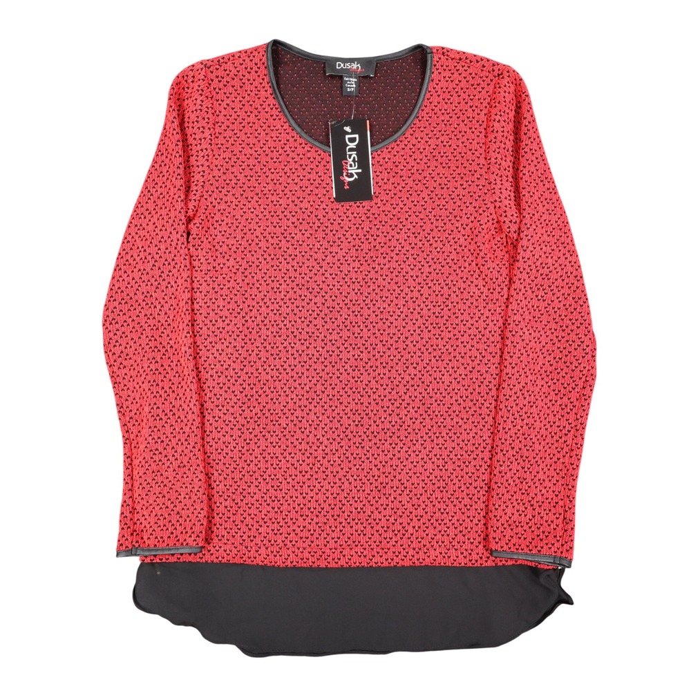 Dusak Designs Tunic Sweater Womens S Red Black Textured Knit Layered Hem Canada
